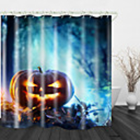 Halloween Evil Pumpkin Digital Printing Shower Curtain English Green Leaf Digital Printing Shower Curtain Shower Curtains amp; Hooks Modern Polyester New Design