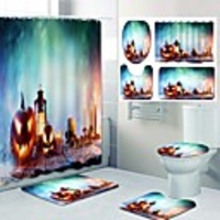 Halloween Fresh Seaside Pattern PrintingBathroom Shower Curtain Leisure Toilet Four-Piece Design