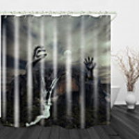 Halloween Gushan Stone Hand Digital Printing Shower Curtain English Green Leaf Digital Printing Shower Curtain Shower Curtains amp; Hooks Modern Polyester New Design