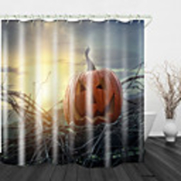 Halloween Morning Pumpkin Digital Print Shower Curtain English Green Leaf Digital Printing Shower Curtain Shower Curtains amp; Hooks Modern Polyester New Design