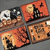 Halloween Party 4pcs Placemats Linens Halloween Contemporary Holiday Table Cover Table Decorations Rectangular Black 4 pcs