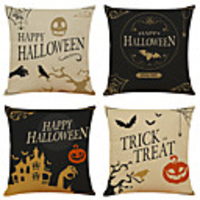 Halloween Party Halloween Decor Horror Ghost 1 Set of 4 pcs Halloween Series Decorative Linen Throw Pillow Cover for Halloween Gift Home Decoration, 18 x 18 inches 45 x 45 cm