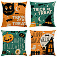 Halloween Party Halloween Decor Horror Ghost 1 Set of 4 pcs Halloween Series Decorative Linen Throw Pillow Cover for Halloween Gift Home Decoration, 18 x 18 inches 45 x 45 cm