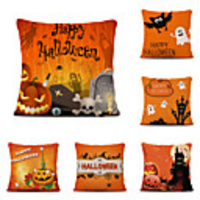 Halloween Party Halloween Decor Horror Ghost Set of 6 Halloween Night Linen Square Decorative Throw Pillow Cases Sofa Cushion Covers