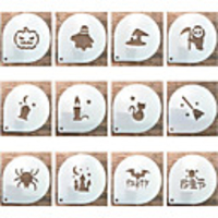 Halloween Party Halloween Series 12-piece Set Of Fancy Coffee Garland Powder Spreading Mat Baking Mold Powdered Sugar Sieve Spray Flower Mold