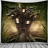 Halloween Party Holiday Wall Tapestry Art Decor Blanket Curtain Picnic Tablecloth Hanging Home Bedroom Living Room Dorm Decoration Psychedelic Haunted Scary House Polyester