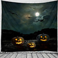 Halloween Party Holiday Wall Tapestry Art Decor Blanket Curtain Picnic Tablecloth Hanging Home Bedroom Living Room Dorm Decoration Psychedelic Pumpkin Bat Haunted Scary Polyester