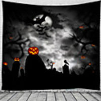Halloween Party Holiday Wall Tapestry Art Decor Blanket Curtain Picnic Tablecloth Hanging Home Bedroom Living Room Dorm Decoration Psychedelic Pumpkin Haunted Scary Forest Polyester