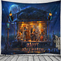 Halloween Party Holiday Wall Tapestry Art Decor Blanket Curtain Picnic Tablecloth Hanging Home Bedroom Living Room Dorm Decoration Psychedelic Pumpkin Haunted Scary House Polyester