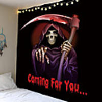 Halloween Party Holiday Wall Tapestry Art Decor Blanket Curtain Picnic Tablecloth Hanging Home Bedroom Living Room Dorm Decoration Psychedelic Skull Skeleton Grim Reaper Haunted Scary Polyester