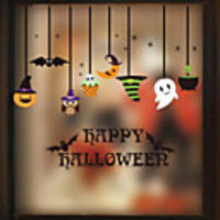 Halloween Party Toys Window Sticker Halloween Window Clings 5 pcs Cat Skull Skeleton Pumpkin Cartoon Bat Paper Kid