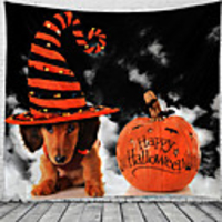 Halloween Party Wall Tapestry Art Decor Blanket Curtain Picnic Tablecloth Hanging Home Bedroom Living Room Dorm Decoration Pychedelic Dog Pumpkin Polyeter