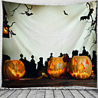 Halloween Party Wall Tapestry Art Decor Blanket Curtain Picnic Tablecloth Hanging Home Bedroom Living Room Dorm Decoration Pychedelic kull keleton Bat Pumpkin Haunted cary Grave Polyeter