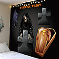 Halloween Party Wall Tapestry Art Decor Blanket Curtain Picnic Tablecloth Hanging Home Bedroom Living Room Dorm Decoration Pychedelic kull keleton Grim Reaper Pumpkin Haunted cary Grave Polyeter
