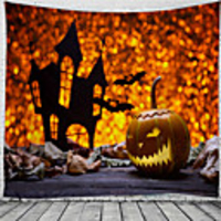 Halloween Party Wall Tapestry Art Decor Blanket Curtain Picnic Tablecloth Hanging Home Bedroom Living Room Dorm Decoration Pychedelic kull keleton Pumpkin Bat Haunted cary Polyeter