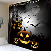 Halloween Party Wall Tapestry Art Decor Blanket Curtain Picnic Tablecloth Hanging Home Bedroom Living Room Dorm Decoration Pychedelic kull keleton Pumpkin Bat Witch Haunted cary Catle Polyeter