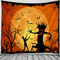 Halloween Party Wall Tapestry Art Decor Blanket Curtain Picnic Tablecloth Hanging Home Bedroom Living Room Dorm Decoration Pychedelic kull keleton Pumpkin Bat Witch Haunted cary Polyeter