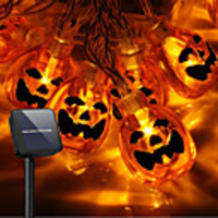 Halloween Pumpkin Lights 30-100 LED Halloween String Lights Solar Power Operated 8 Modes IP65 Waterproof 3D Jack-O-Lantern Lights for Halloween Decorations Outdoor Indoor Party