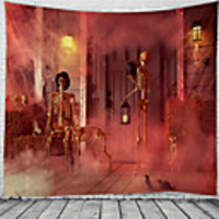 Halloween Wall Tapestry Art Decor Blanket Curtain Picnic Tablecloth Hanging Home Bedroom Living Room Dorm Decoration Psychedelic Skull Skeleton Haunted Scary House Polyester