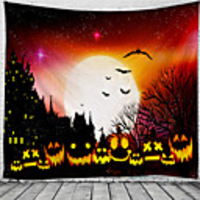 Halloween Wall Tapestry Art Decor Blanket Curtain Picnic Tablecloth Hanging Home Bedroom Living Room Dorm Decoration Psychedelic Skull Skeleton Pumpkin Bat Witch Haunted Scary Castle Polyester