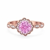 halo floral art deco wedding engagement ring round rose tone,  simulated pink morganite cubic zirconia 925 sterling silver size-11