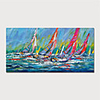 Hand Painted Canvas Oil Painting Abstract Boats Home Decoration With Frame Painting Ready To Hang With Stretched Frame