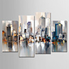 Hand-Painted Canvas Oil Painting Abstract City Landscape Set Of 4 For Home Decoration With Frame Ready To Hang With Stretched Frame