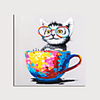 Hand Painted Canvas Oilpainting Abstract Animal Cat with Cup by Knife Home Decoration with Frame Painting Ready to Hang With Stretched Frame