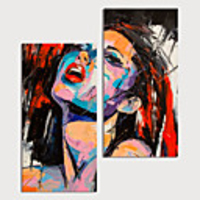 Hand Painted Canvas Oilpainting Abstract People by Knife Set of 2 Home Decoration with Frame Painting Ready to Hang With Stretched Frame