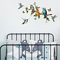 Hand Painted Color Butterfly Branch Bird Wall Sticker Living Room Tv Background Wall Personalized Decoration Wall Sticker