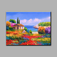 Hand-Painted Landscape Horizontal,  Mediterranean Canvas Oil Painting Home Decoration One Panel With Stretched Frame or Rolled Without Frame