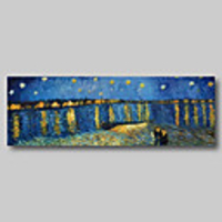 Hand Painted Van Gogh Museum Quality Oil Painting - Abstract Landscape Starry Night Over the Rhone Modern Large Rolled Canvas