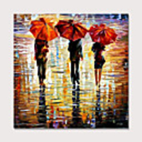 Hand Painted Wall Art for Living Room People in Rain Colorful Oil Painting on Canvas Picture Poster Decoration for Home Decor No Frame Rolled Without Frame