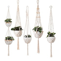 Hand Woven Macrame Tapestry Plant Hanger Holder Bohemian Boho Wall Hanging Ornament Art Decor Home Bedroom Living Room Decoration Nordic Handmade Tassel Cotton Flower Pot