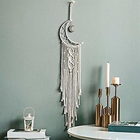 Hand Woven Macrame Wall Hanging Dreamcatcher Ornament Bohemian Boho Art Decor Home Bedroom Living Room Decoration Nordic Handmade Tassel Cotton Moon