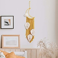 Hand Woven Macrame Wall Hanging Ornament Bohemian Boho Art Decor Home Bedroom Living Room Decoration Nordic Handmade Tassel Cotton Leaf Moon