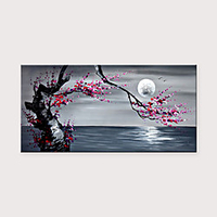 Handmade Beautiful Plum Blossom Scenery Under The Moon Seascape Artwork Oil Paintings Rolled Without Frame