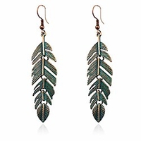 handmade boho vintage green bronze lightweight statement leaf earrings with detailed texture drop dangle earring for women (green bronze)