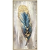 Handmade Oil Painting Canvas Wall Art Decoration Blue and Golden Feather for Home Decor Stretched Frame Hanging Painting 6090cm/70100cm miniinthebox