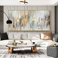 Handmade Oil Painting Canvas Wall Art Decoration Golden Abstract for Home Decor Rolled Frameless Unstretched Painting miniinthebox