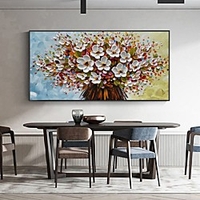 Handmade Oil Painting Canvas Wall Art Decoration Palette Knife Painting White Flower for Home Decor Rolled Frameless Unstretched Painting miniinthebox