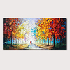 Handmade Oil Painting Canvas Wall Art Decoration Pedestrian Trees Autumn Scenery for Home Decor Stretched Frame Hanging Painting miniinthebox