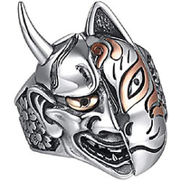 hannya mask ring japanese jewelry mens big statement biker cool devil rings