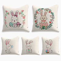 Happy Easter Cushion Cover 5PC Linen Soft Decorative Square Throw Pillow Cover Cushion Case Pillowcase for Sofa Bedroom 45 x 45 cm (18 x 18 Inch) Superior Quality Machine Washable