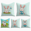 Happy Easter Cushion Cover 5PC Linen Soft Decorative Square Throw Pillow Cover Cushion Case Pillowcase for Sofa Bedroom 45 x 45 cm (18 x 18 Inch) Superior Quality Machine Washable