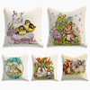 Happy Easter Cushion Cover 5PC Linen Soft Decorative Square Throw Pillow Cover Cushion Case Pillowcase for Sofa Bedroom 45 x 45 cm (18 x 18 Inch) Superior Quality Machine Washable