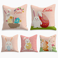 Happy Easter Cushion Cover 5PC Linen Soft Decorative Square Throw Pillow Cover Cushion Case Pillowcase for Sofa Bedroom 45 x 45 cm (18 x 18 Inch) Superior Quality Machine Washable