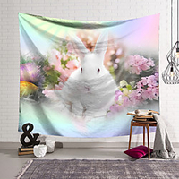 Happy Easter Wall Tapestry Art Decor Blanket Curtain Hanging Home Bedroom Living Room Decoration Polyester Rabbit Bunny Flower Egg