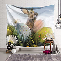 Happy Easter Wall Tapestry Art Decor Blanket Curtain Hanging Home Bedroom Living Room Decoration Polyester Rabbit Spring Bunny Egg
