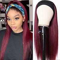 Headband Wig Synthetic 99J Ombre Straight Synthetic Headband Wigs For Black Women Glueless None Lace Front Headband Wig 1B99 No Colored Headband miniinthebox